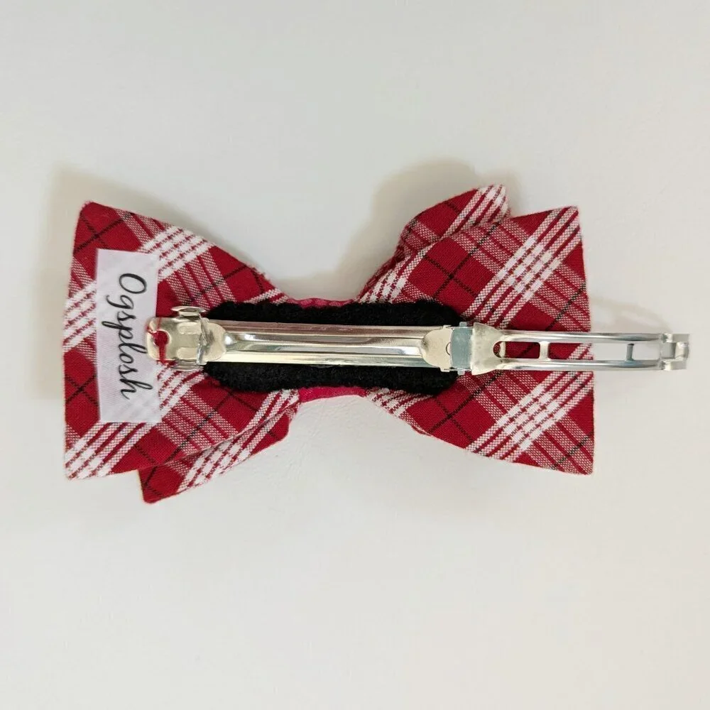 Women's Red Plaid, Medium Sized Hair Bow Barrette New